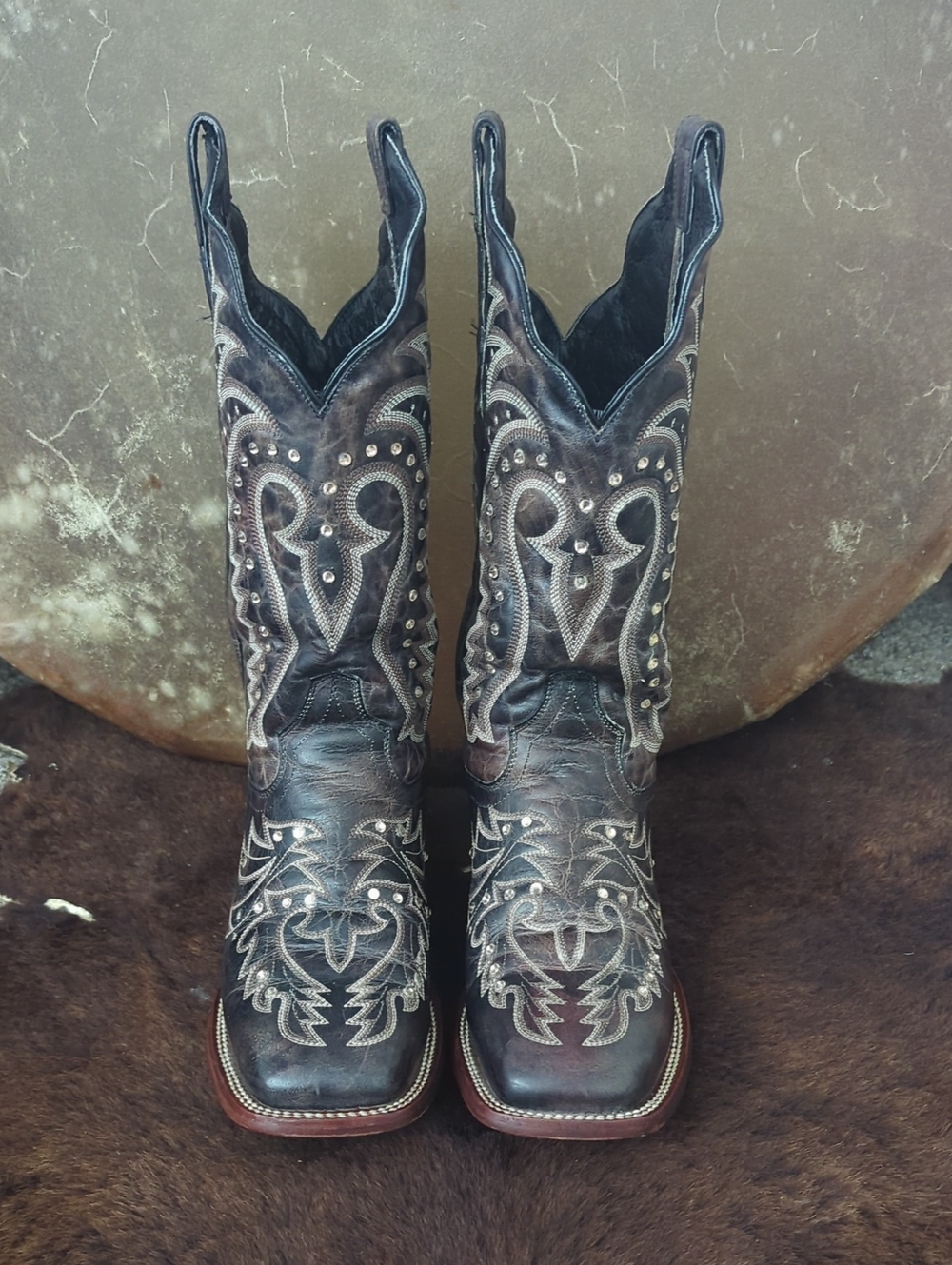 DAN POST DP3770 Espresso Brown leather cowgirl western boots square toe sz 9 EUC - Picture 3 of 16